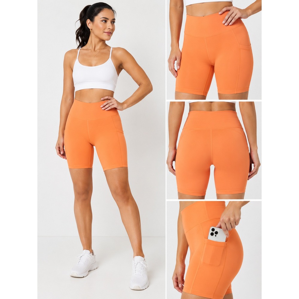 Athletic‎ Works Womens XS 0-2 Bike Shorts Peach Candy Orange Activewear Pockets
